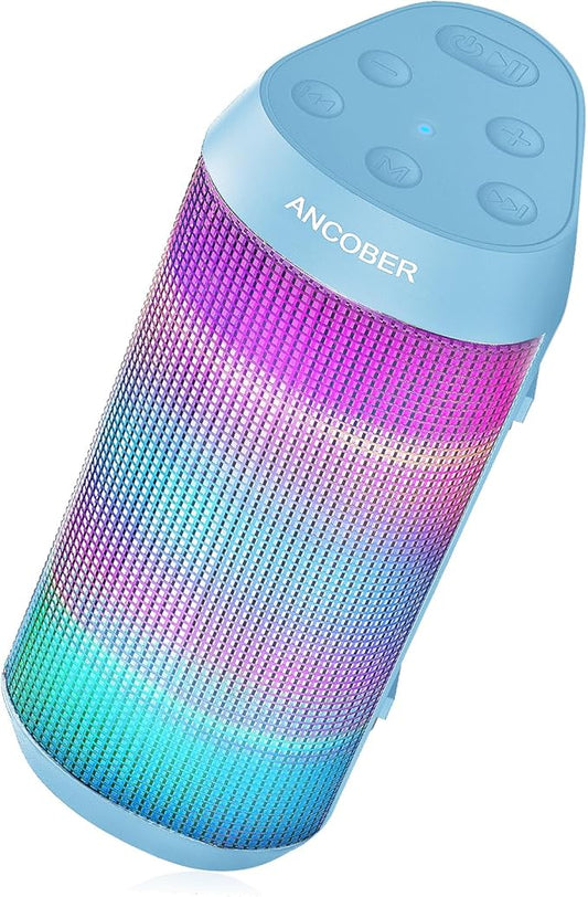 Bluetooth Speaker, Portable Wireless Speaker with HD Stereo Loud Sound, LED Lights, IPX4 Wateproof, 24H Playtime, TWS Pairing, BT5.3 with AUX, Built-in Mic, for Home, Outdoor, Party, Camping, Gifts