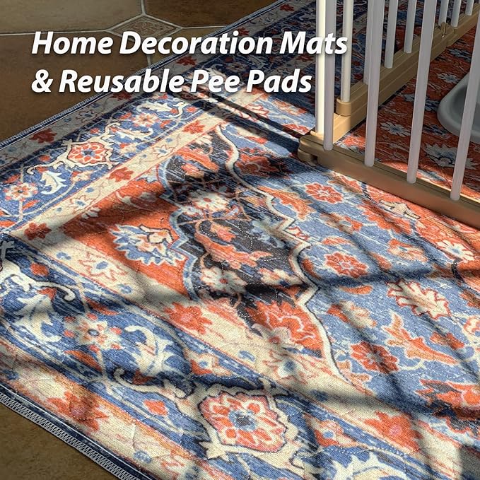 nunubaby Washable Pee Pads for Dogs, Stylish, Non-Slip and Leak-Proof Pee Pads. Reusable Potty Pads for Dogs for Crates and Floors.(Red/Floral, 48" x48" )