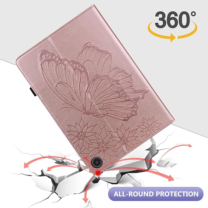 Dteck for Fire Max 11 (13th Generation) Tablet Case 11" 2023, PU Leather Protective Fold Stand Case with Adjustable Viewing Angles, 4 Card Slots, Cute Butterfly Lightweight Slim Folio Case, Rosegold