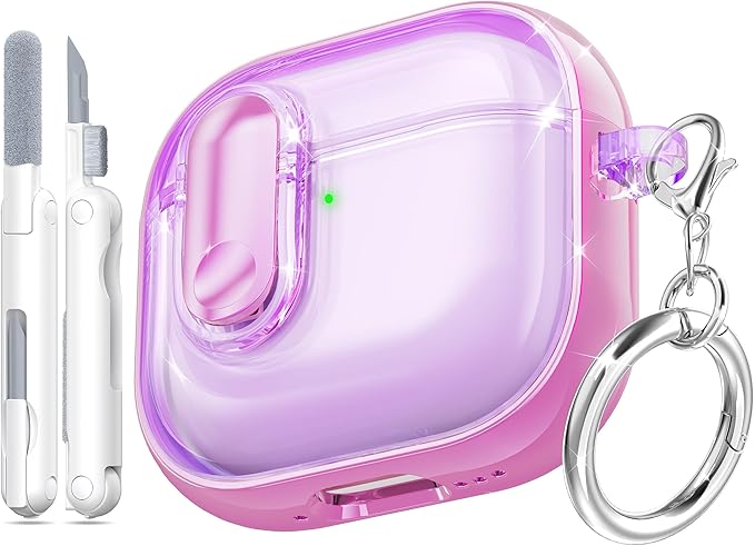 for AirPods 4th Generation Case 2024 with Bright Plated Bezel and Switches, Military-Grade Shockproof Transparent Anti-Yellowing for AirPods 4 Cover, Purple