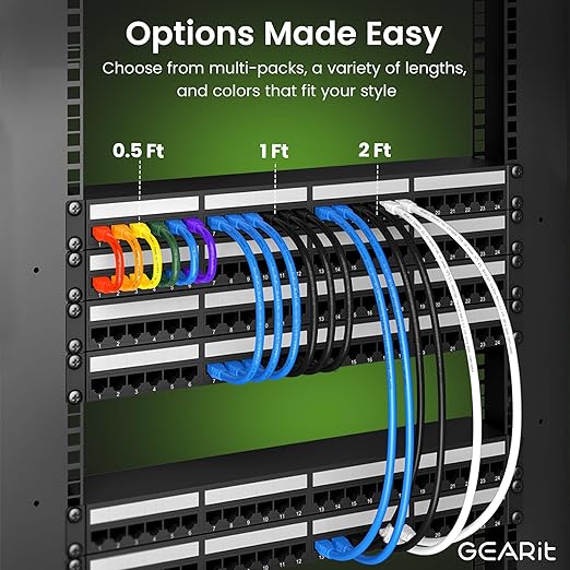 GEARit Cat 6 Ethernet Cable (24-Pack 2 Feet) Cat6 Network Patch, 10Gbps, RJ45, Snagless Cord, Gold-Plated Connectors, Internet for PC, TV, Tablet, Router, Printer, Servers, IT Data Center - White