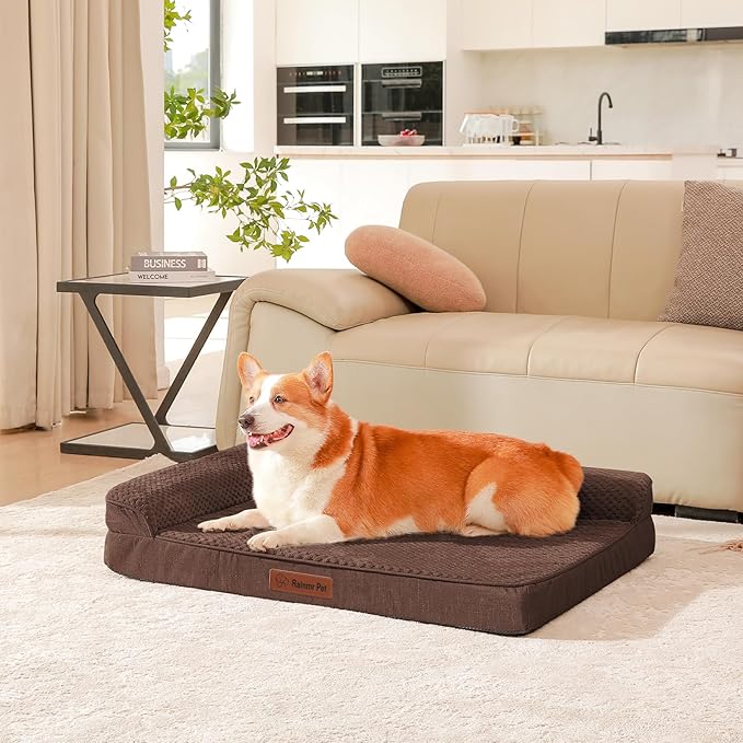Orthopedic Dog Beds Large Sized Dog, 36x27x6 Inches Memory Foam Pet Bed for Large Dogs, Washable Removable Cover, Nonskid Bottom, Waterproof, Brown Grey