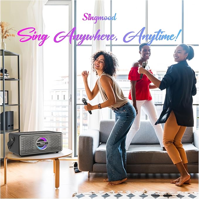 Karaoke Machine with 2 UHF Mic Subwoofer Home Theater Audio Sound Bar Support Optical/Bluetooth/AUX/USB/PC Wooden Karaoke Singing Machine for TV, Home, Karaoke, Singing Party, Christmas (S-330)
