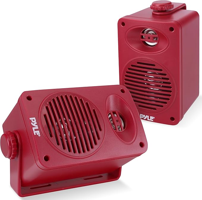Pyle 200 Watt Bluetooth Indoor Outdoor Speakers Pair - Dual Waterproof 3.5” 2-Way Full Range Speaker System w/ 1/2” High Compliance Polymer Tweeter | Home, Boat, Marine, Deck, Patio, Poolside (Red)