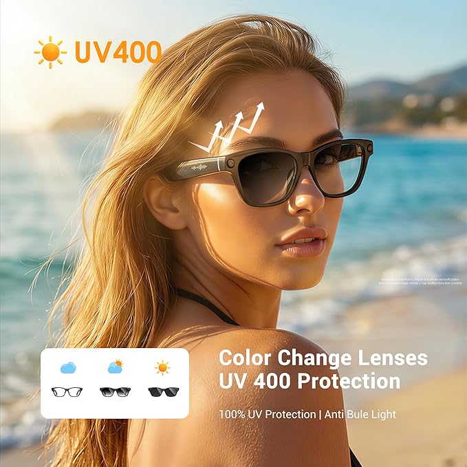 Blackview AI Smart Glasses with Camera, BT Call/Photo/4K HD Video Recording Glasses with Real-Time Translation, AI Voice Assistant, Object Recognition, Gradient Lenses