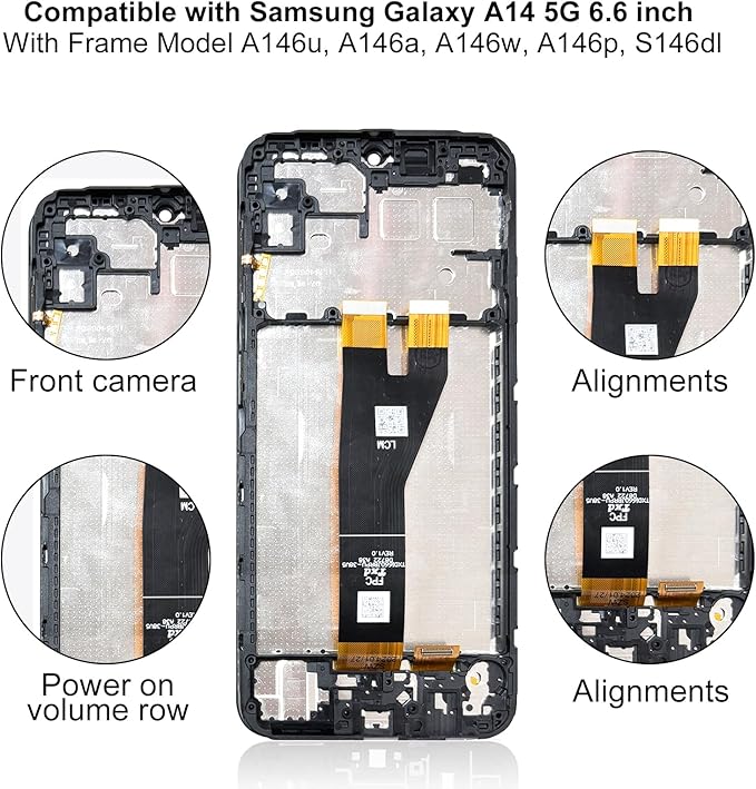 EFAITHFIX for Samsung Galaxy A14 5G Screen Replacement with Frame 6.6 Inch LCD Display Digitizer for Samsung A14 A146U S146DL A146A A146W Screen Replacement Kit Touch Screen Assembly with Repair Tools