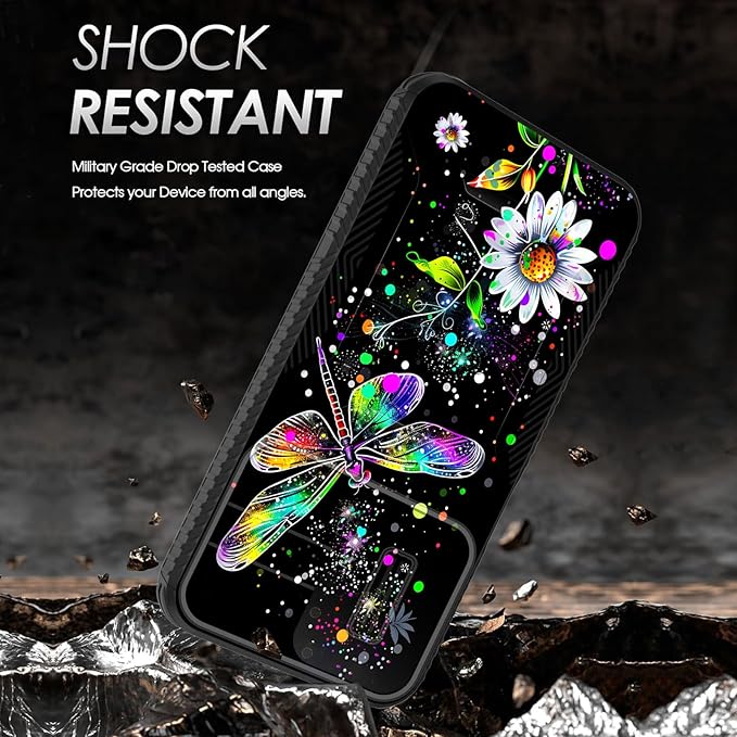 for Galaxy A16 5G Case Built in Slide Camera Lens Cover,Heavy Duty Shockproof Protection Dual Layer Case for Samsung Galaxy A16 5G 6.7" 2024,Dragonfly and Daisy Flower
