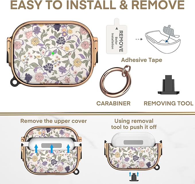 Maxjoy for AirPods Pro 3rd Generation Case with Lock, Floral AirPods Pro 3 Case Lock Protective Hard Air Pod Pro 3 Cover for Women Men with Keychain for Airpod Pro 3rd Gen Cover 2025