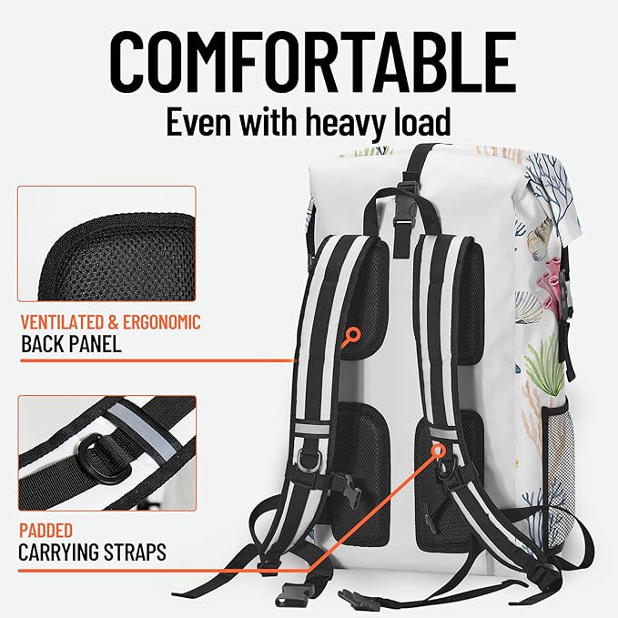 Waterproof Dry Bag Heavy Duty Marine Dry Bags for Kayaking Hiking Sea Turtle Coral Nautical Starfish Backpack Roll-Top Closure Bag - Backpack Waterproof Phone Case 35L/55L/85L