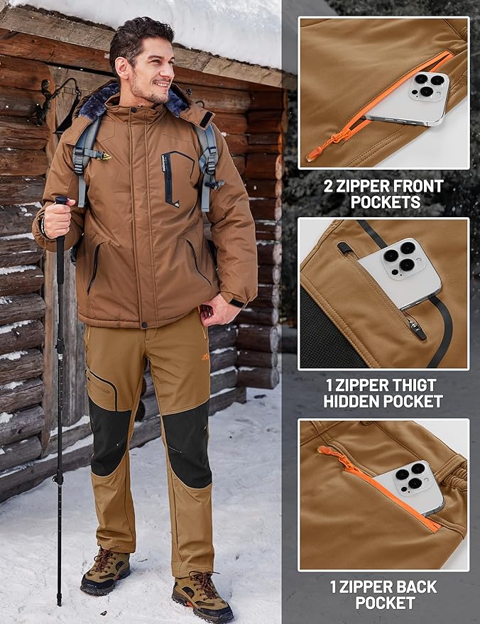TACVASEN Men's Snow Ski Pants Fleece Lined Winter Pants for Men Water Resistant Thermal Snowboard Hiking Hunting Work