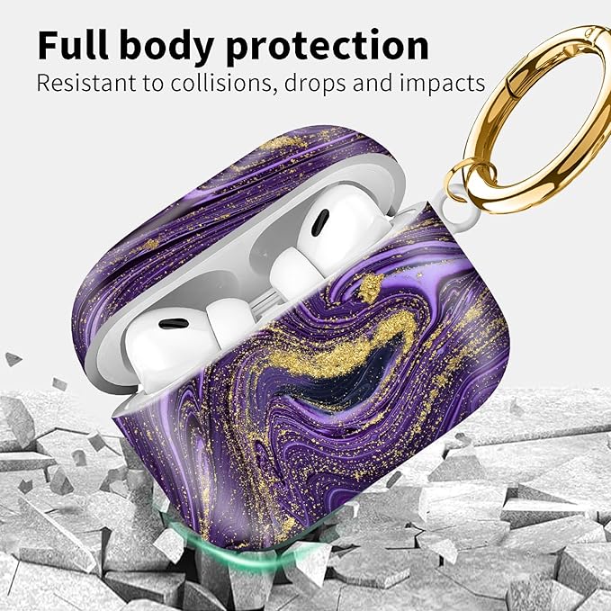 Compatible with Airpod pro 2nd/1st Generation Case Cover with Gold Round Keychain Cute Pattern Hard & Anti Slip Cover for Men Women & Girls（Purple Mountain）