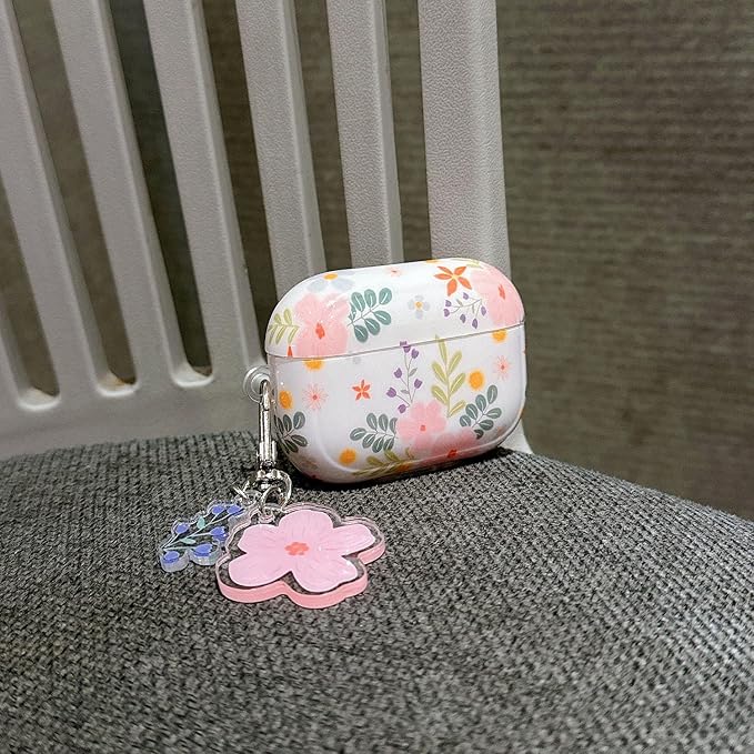 Cute Airpod Pro 2 Case Aesthetic Flower with Keychain TPU Protective Cover Compatible with AirPods Pro 2nd Generation Case for Teens Girls Women (IMD Pink Floral)
