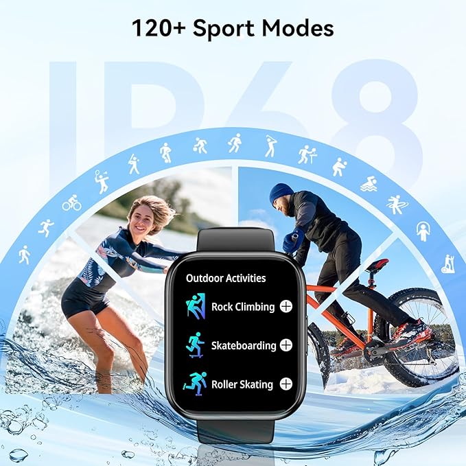 Smart Watch for Men Women, 1.85" HD Fitness Tracker with Bluetooth Calls, 120+ Sport Modes Fitness Watch, Fitness Tracker 24/7 Heart Rate/Sleep Monitor, IP68 Waterproof, Smartwatch for Android/iPhone