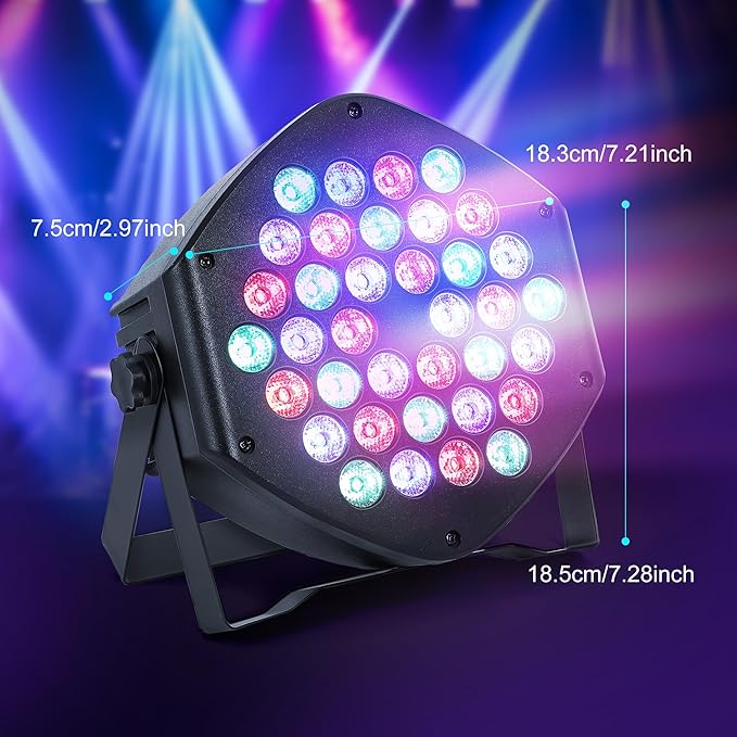 Rechargeable Par Lights 36 RGB Stage Lights, Wireless Dj Uplights Battery Powered Uplighting Sound Activated DMX Control for Wedding Dj Disco Show(4 Pack)
