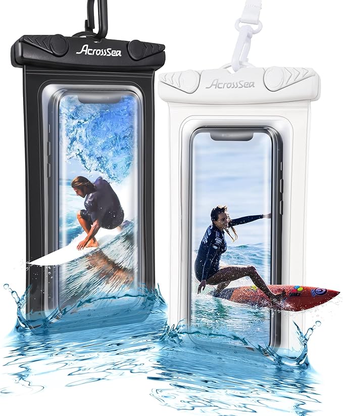 [2 Pack] Waterproof Phone Pouch[Up to 7"], IPX8 Universal Waterproof Dry Bag Underwater Case with Lanyard Compatible with iPhone 13 Pro/12/11/XR/X/8, Galaxy S22, Pixel/OnePlus - Black/White