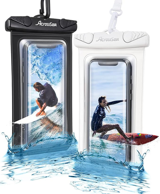 [2 Pack] Waterproof Phone Pouch[Up to 7"], IPX8 Universal Waterproof Dry Bag Underwater Case with Lanyard Compatible with iPhone 13 Pro/12/11/XR/X/8, Galaxy S22, Pixel/OnePlus - Black/White