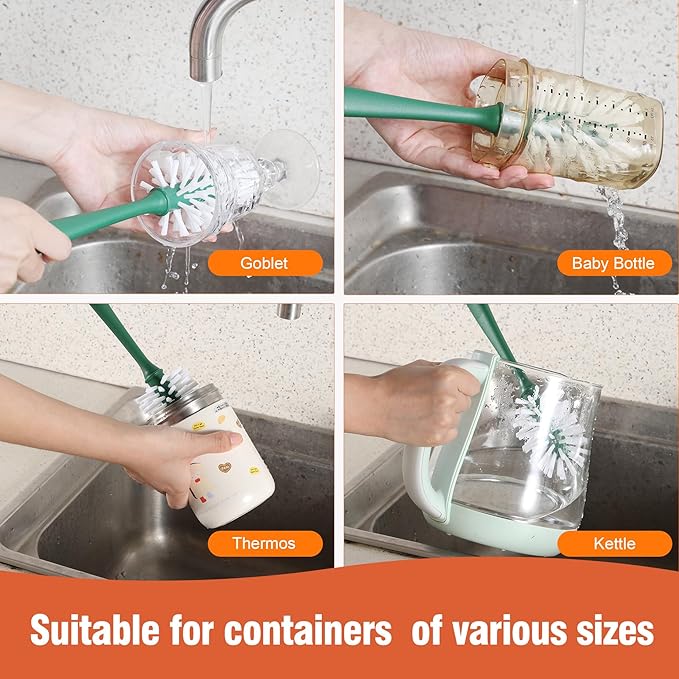 Kitchen Cleaning Tool Set - 3-Pack Dish Scrub Brush Kit with 10PCS Non-Scratch Scrub Sponges, Bottle Brush & Pot Scrubber, Safe for Cookware, Bathroom & Nonstick Surfaces