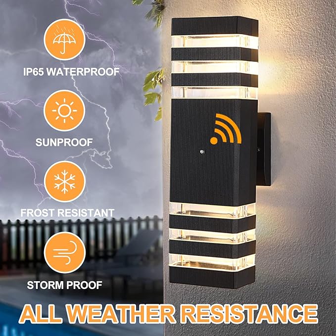 Dusk to Dawn Outdoor Wall Lights 1 Pack, IP65 Waterproof Modern Exterior Light Fixture, 3000K Warm White 3-Layer Up and Down Outdoor Wall Sconce for House Front Porch Garage