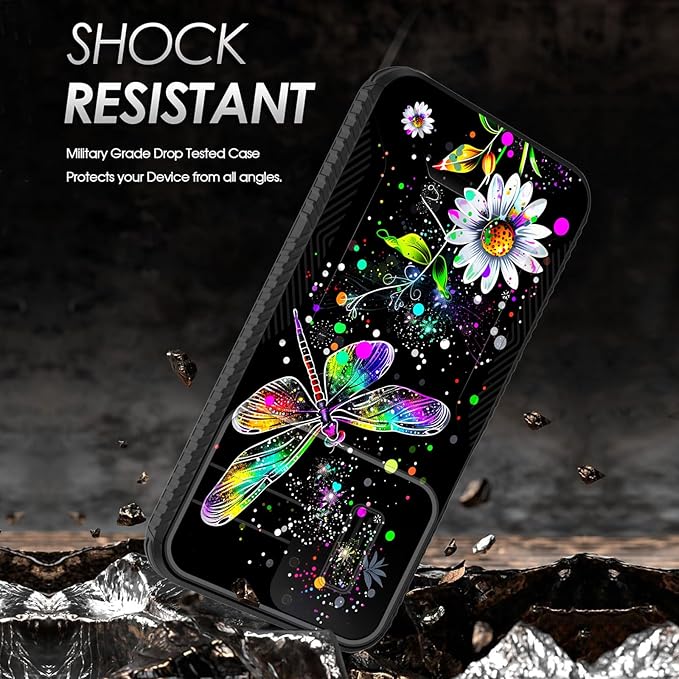 for Galaxy A15 5G Case Built in Slide Camera Lens Cover,Heavy Duty Shockproof Protection Dual Layer Case for Samsung Galaxy A15 5G 6.5 inch 2024,Dragonfly and Daisy Flower
