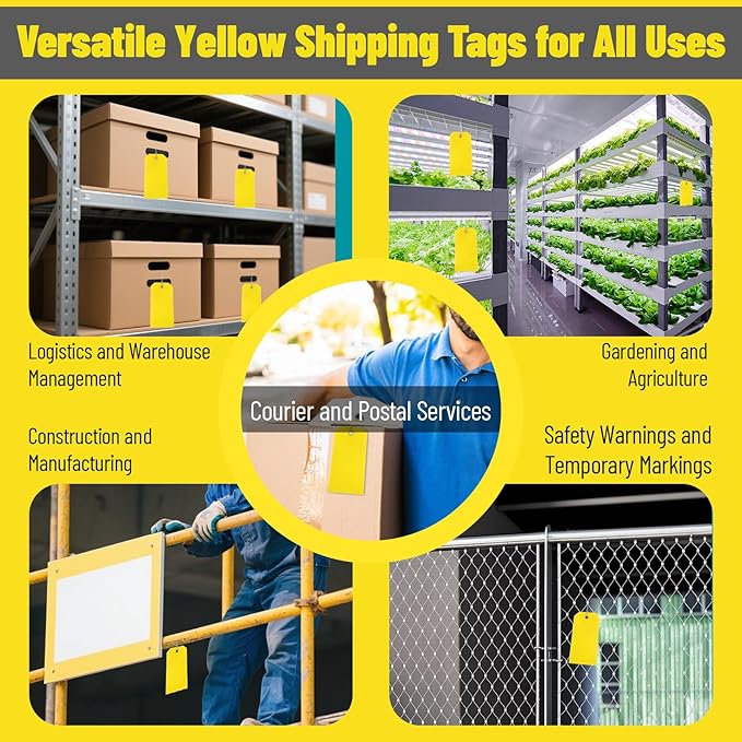 Yellow Shipping Tags with Wire - 100PCS 2.36" x 4.72" Plastic Hang Shipping Tags for Labeling,Waterproof Blank Tag, Wire Labels with String for Outdoors,Price,Inventory,Garage Sales,Luggage Clothing