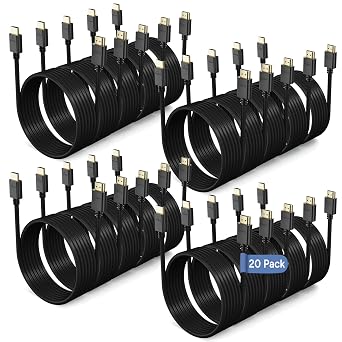4K HDMI Cable 6FT 20-Pack, 4K@60Hz 18Gbps, ARC, HDR, 3D