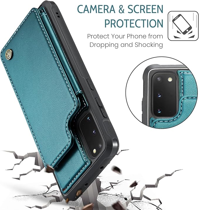 Bemal for Samsung Galaxy S20 FE Wallet Case with Card Holder, RFID Blocking, Shockproof Leather Kickstand for Men and Women, Durable Protective Phone Cover for 6.5", Bluish Green