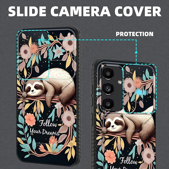 for Galaxy S26 Plus Case Built in Slide Camera Lens Cover,Heavy Duty Shockproof Protection Dual Layer Case for Samsung Galaxy S26 Plus 6.7" 2026,Cute Baby Sloth On The Tree