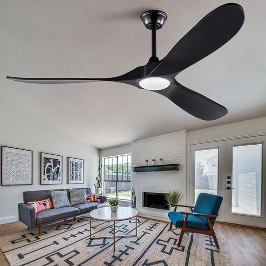 60 Inch Black Ceiling Fan with Lights and Remote, 3 Wood Fan Blades and Timer Setting, 60 Inch Modern Ceiling Fan with Quiet Reversible DC Motor Indoor Outdoor for Patios Living Room Bedroom