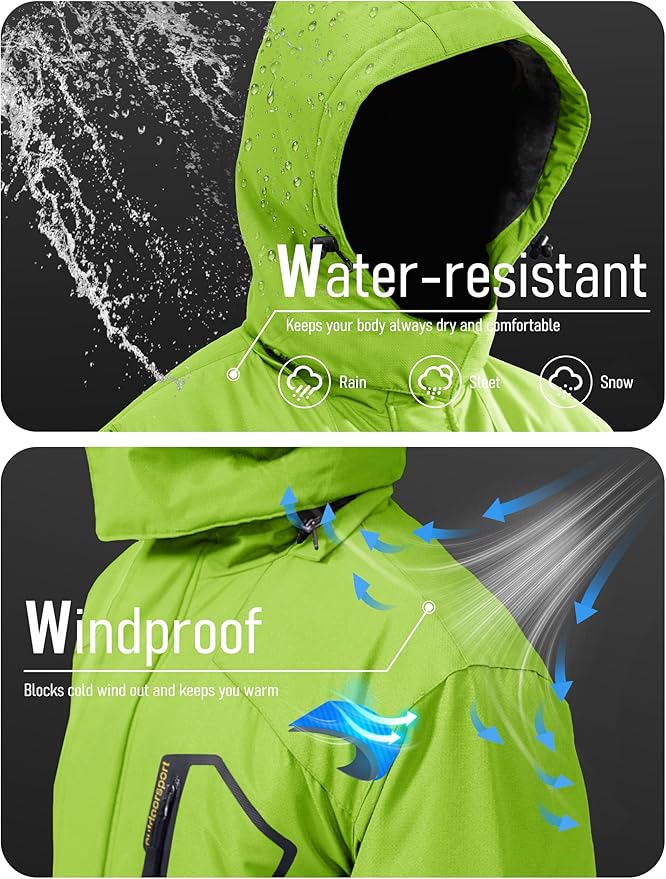 MAGCOMSEN Men's Winter Coats Water Resistant Ski Snow Jacket Warm Fleece Jacket Parka Raincoats With Hood Multi-Pockets