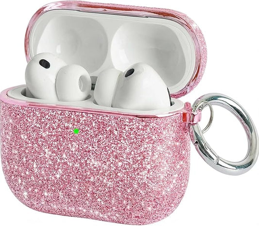 for Cute Glitter AirPods 4 Case for Women| Bling Hard Airpod iPods 4 Cases | with Keychain | Sparkly Rhinestone Air Pods 4 Generation Case for Women Girl- Model A3058/A3059(Pink)
