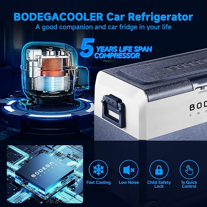 BODEGA BODEGACOOLER 12 Volt Car Refrigerator,64 Quart Portable Fridge Cooler APP Control,-4℉-68℉ 60L Dual Zone Car Freezer Cooler, 12/24V DC and 100-240V AC for Camping,Travel,RV,Boat,Van,Road Trip