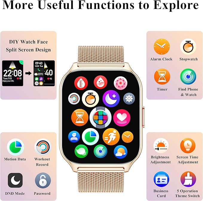 Popglory Smart Watch Answer/Make Calls, 2.01'' Smartwatch with AI Voice Control, Blood Pressure/SpO2/Heart Rate Monitor, Fitness Tracker Watch 2 Straps for Men Women for iOS Android Phones