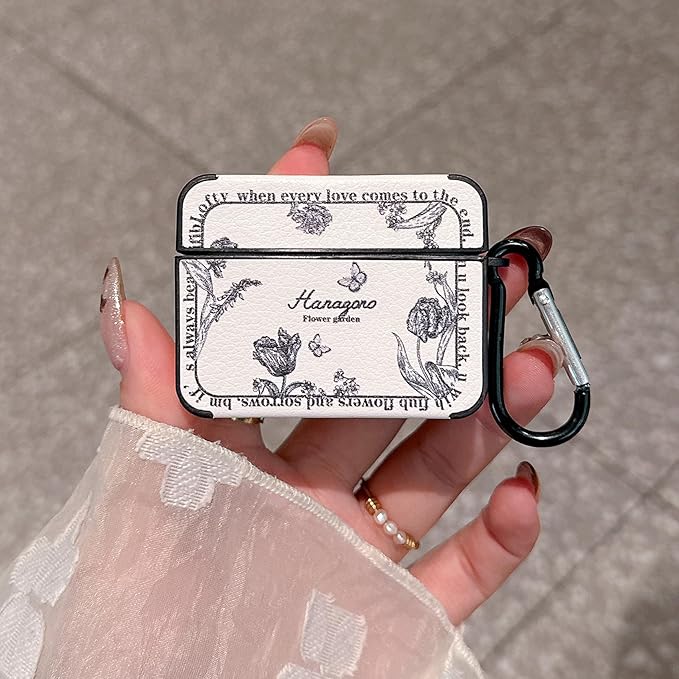 for AirPod Pro 3 Case 2025 for Women Girls Cute Flower Design with Keychain PU Leather Squre Shockproof Protective Cover Compatible with AirPods Pro 3rd Gen Case (Retro Rose White)