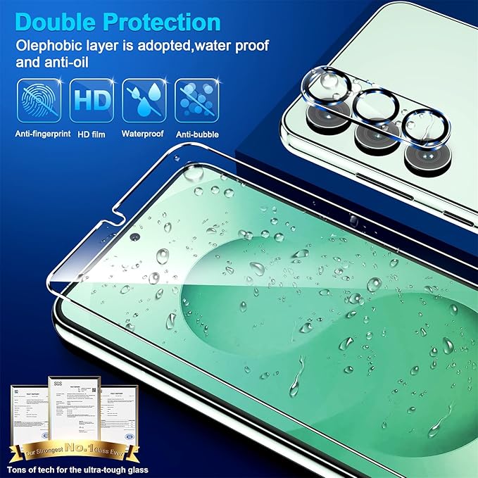 3 Pack for Samsung Galaxy S25 Plus Screen Protector Tempered Glass + 3 Pack Camera Lens Protector, Military Grade Shatterproof, 9H Hardness, Fingerprint Unlock, Case Friendly 6.7 Inch