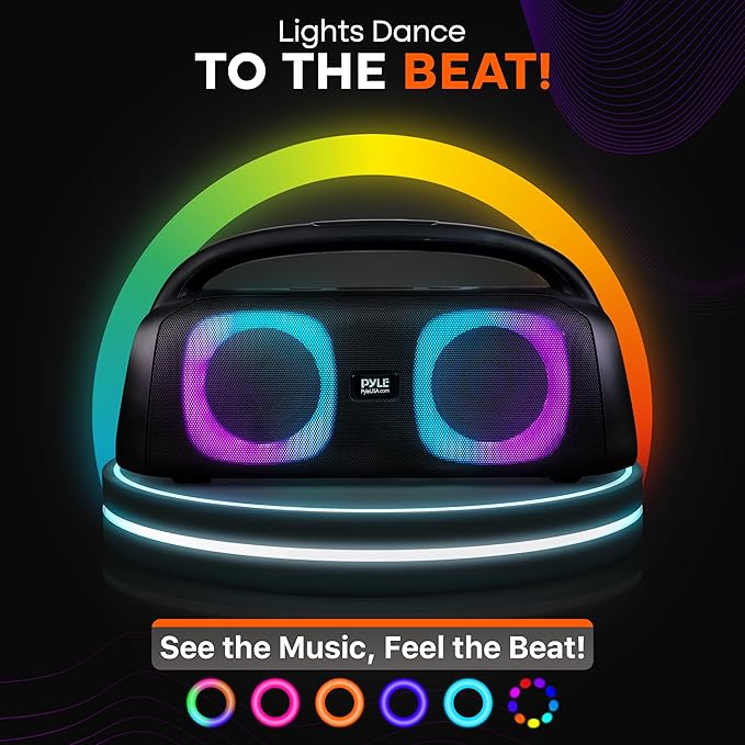Pyle Portable Bluetooth Speaker Boombox with Dual 5” High-Performance Wireless Speakers, 160W Power, Rechargeable Battery, Mic Priority, USB/Micro SD/AUX/FM Radio, LED Ring Light, Outdoor Speaker