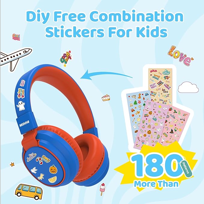 MIDOLA Kids Headphones Wireless Bluetooth 5.4 68H Play Time Volume Limit 85/94dB Over-Ear Foldable Headset,Type-C Fast Charging,with Wired Aux Mic for Toddler Boy Girl Pad Tablet Blue