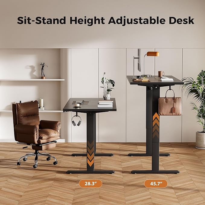 Height Adjustable Electric Standing Desk, 55 x 24 Inches Stand Up Desk, Ergonomic Raising Computer Table with Memory Preset Button, Two-Piece Desktop, Black