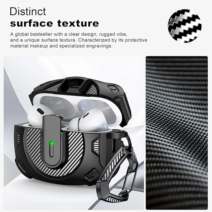 RFUNGUANGO for AirPods Pro 2 Case, Compatible with Airpods Pro Case 2nd / 1st Generation, Compatible with MagSafe, with Cleaning Kit and Keychain, Visible LED, Black