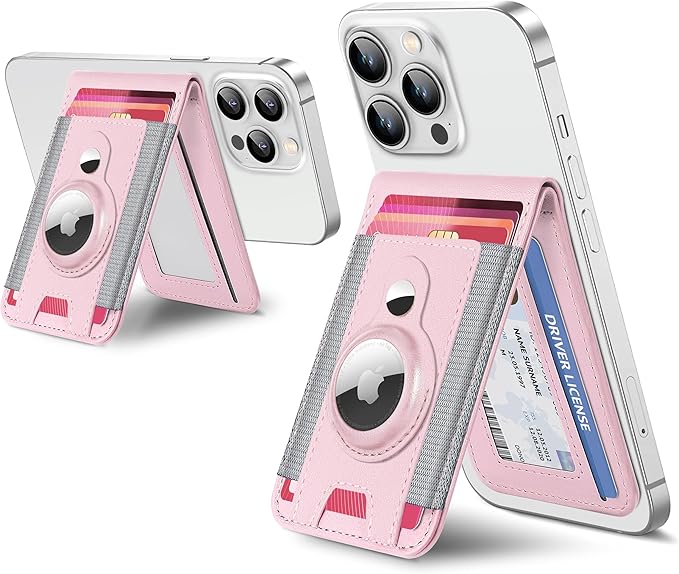ExtreLife for Magsafe Wallet with Airtag Holder, Magnetic Wallet for iPhone 17/16/15/14/13/12 Series, 9-Card Holder, Open ID Window, Adjustable Stand, RFID Blocking, Pink