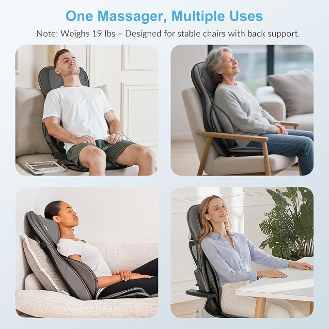 COMFIER Massager Chair with Heat, Shiatsu Neck Back Massager Portable with Compress & Rolling,Massage Chair Pad for Full Back,Christmas Gifts for Dad Mom Women Men