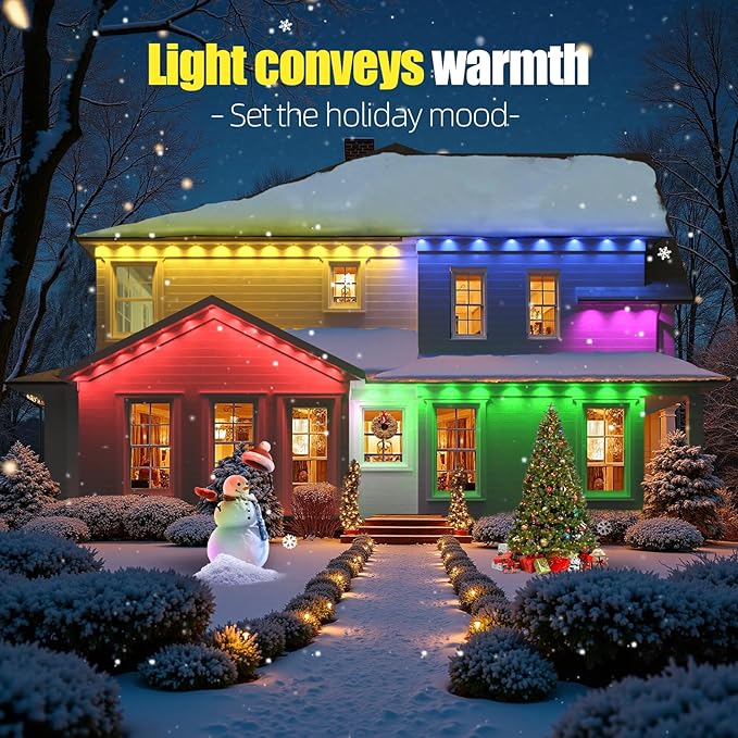 Permanent Outdoor Lights for House, 300ft RGB+IC Smart LED Eaves Lights, IP67 Waterproof Outdoor Lighting with App/Remote Control for Christmas, Halloween, Holiday, Daily, Party