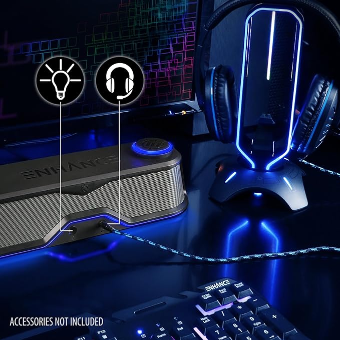ENHANCE SB1 Computer Speakers High Excursion Soundbar - USB Powered Computer Sound Bar, Under Monitor Speaker with 10W Peak, LED Volume Control Knob, Headset Pass Through, Gaming Soundbar for PC