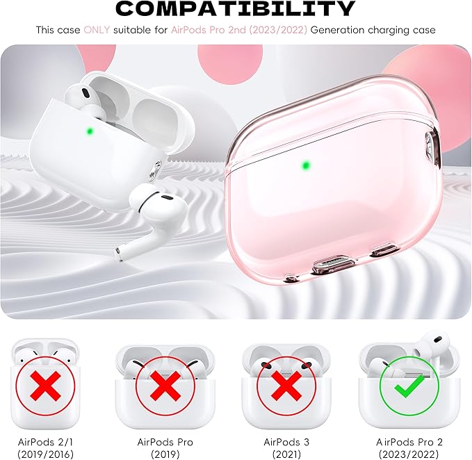 for Airpods Pro 2 Case Cover, Compatible with Airpods Pro Case 2nd Gen USB C Charging Port, Clear Soft Transparent Military Grade Shockproof Case, Clear Pink
