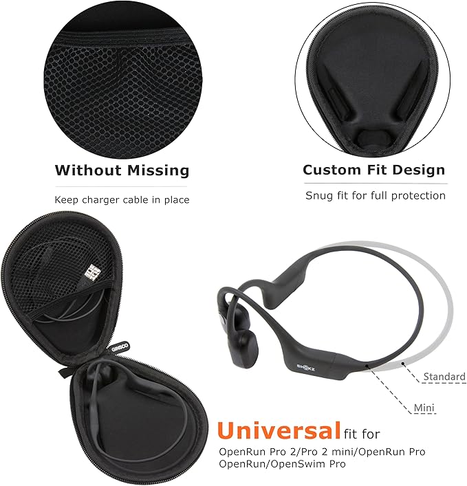 Ginsco Universal Bone Conduction Headphones Case Compatible with SHOKZ New OpenRun Pro 2/Pro 2 Mini/OpenRun/OpenSwim Open-Ear Sport Headphones, Compatible with CXK/BAICLUD/MRYTKY (Blue Navy)