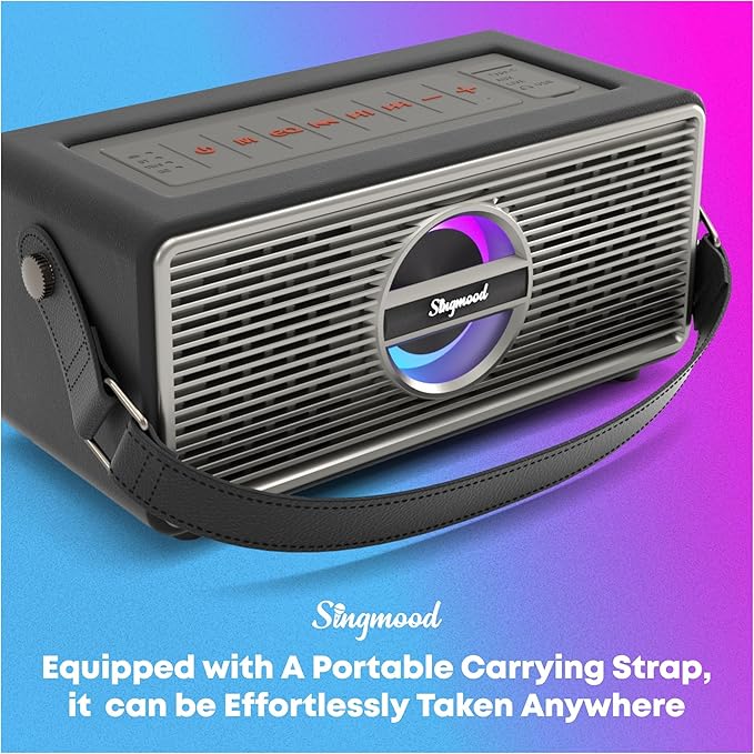Karaoke Machine with 2 UHF Mic Subwoofer Home Theater Audio Sound Bar Support Optical/Bluetooth/AUX/USB/PC Wooden Karaoke Singing Machine for TV, Home, Karaoke, Singing Party, Christmas (S-330)