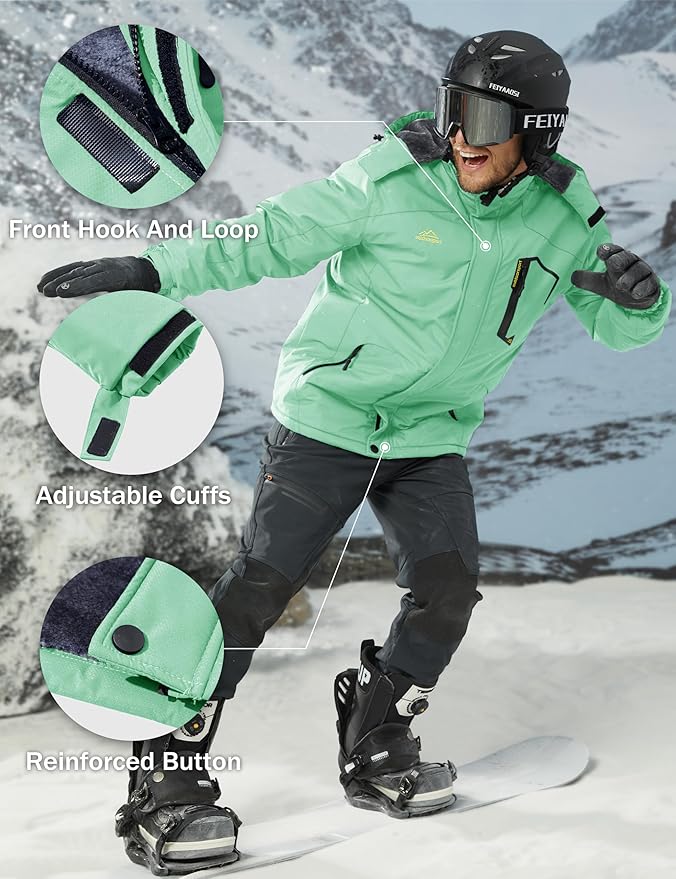 MAGCOMSEN Men's Winter Coats Water Resistant Ski Snow Jacket Warm Fleece Jacket Parka Raincoats With Hood Multi-Pockets