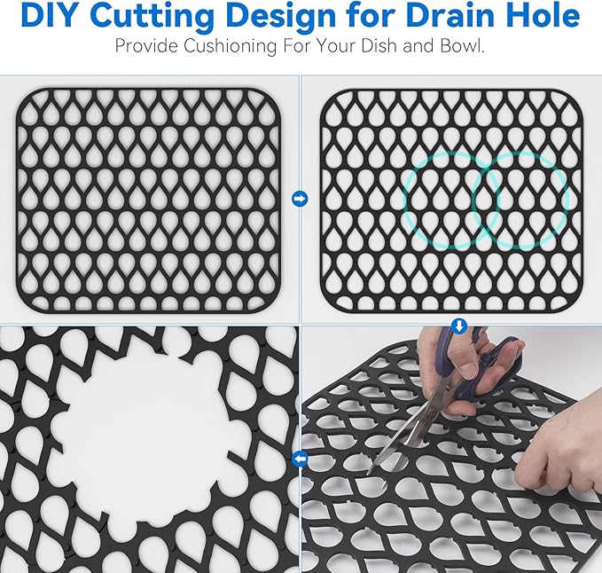 Silicone Sink Mat 2PCS TOOVEM Cistern Protectors for Kitchen Sink, Grid Non-Slip Folding Kitchen Sink Mats for Bottom of Stainless Steel Porcelain Cistern- Black