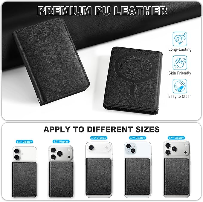 TUCCH for Magsafe Wallet, 6 Card Holders with [ID Window] [RFID Blocking] for iPhone 17/16/15/14/13/12/Pro/Pro Max/Air/Plus Series, PU Leather Magnetic Card Wallet for Men Women, Textured Black