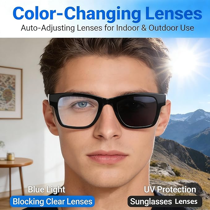 AI Translation Smart Glasses with Chat GPT, Bluetooth Glasses with Translator 164 Languages for Men and Women, Music Playback & Hands-Free Calls, Color-Change Lens, Voice Assistant (KO-1)
