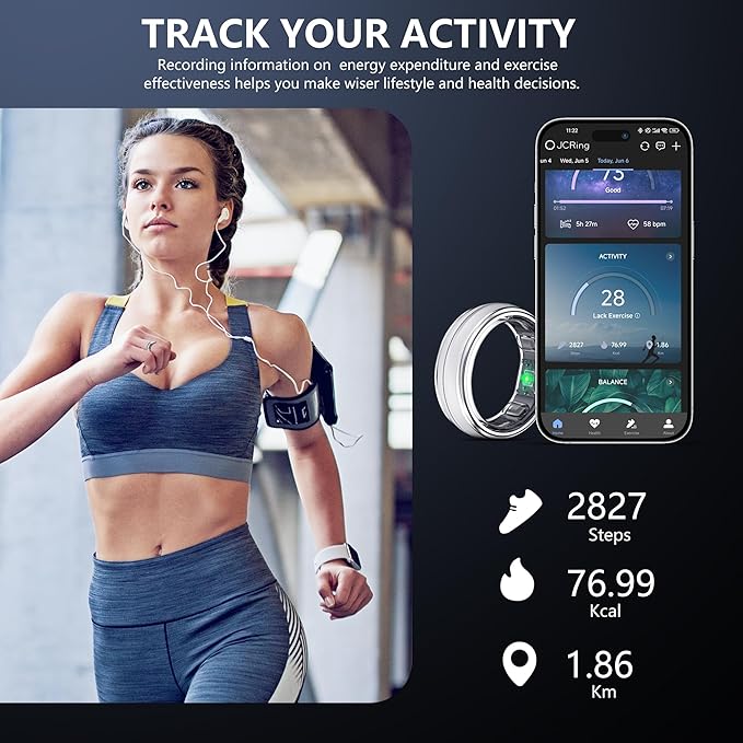 Smart Ring for Women Men, Minimalist Health Ring with Heart Rate, Step Counting, Calories, 5ATM Waterproof Smart Rings for iPhone and Android, No Subscription(Silver 11)